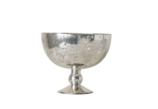 Bowl, Decorative Etched Mercury Glass Pedestal