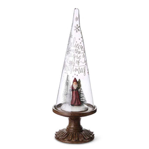 Christmas - Etched Glass Cone on Wooden Stand w/Santa
