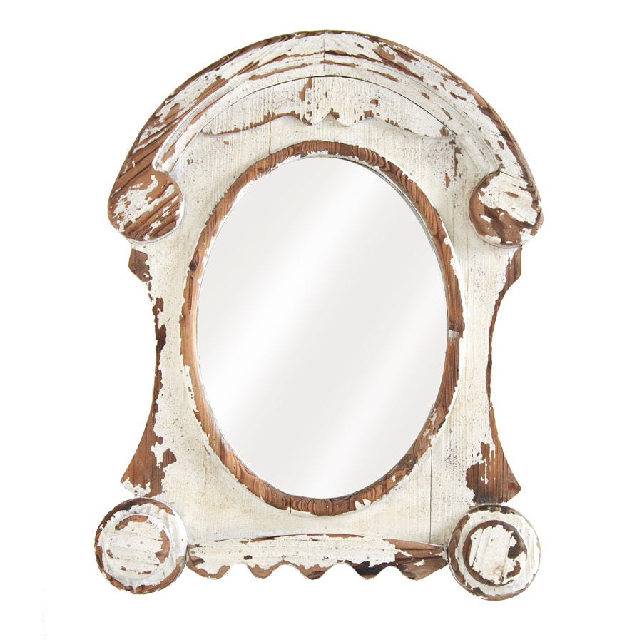Mirror - Distressed White Wash Framed Oval Mirror