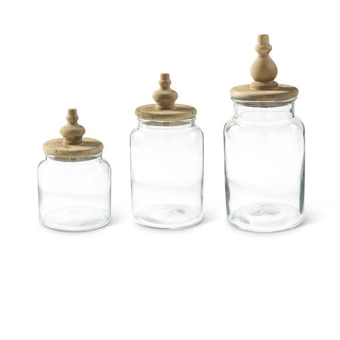 Home Accessories - Glass Canisters w Wood Lids/Set of 3