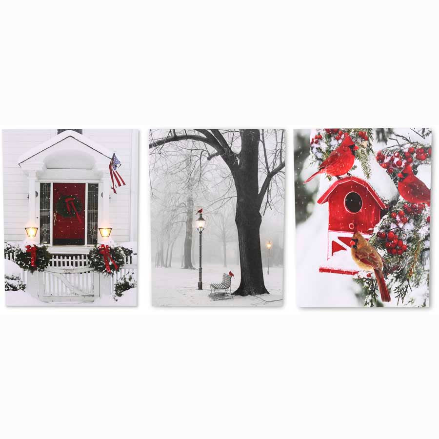 Christmas Canvas - Assorted Vertical Battery Op Winter Scenes
