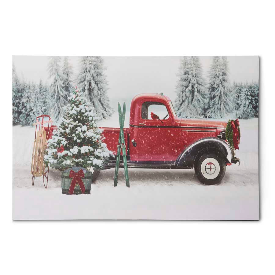 Christmas Canvas - LED Canvas Christmas Tree in Red Vintage Truck