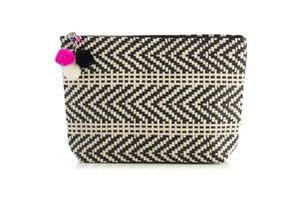 Purse - Shiloh Zip Two Toned Zipped Pouch with pom pom tassel, black.