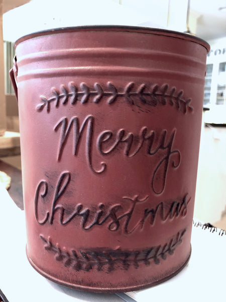 Galvanized Merry Christmas pail set of 3 in red.