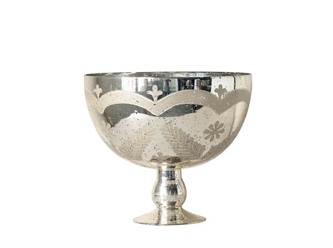 Bowl, Decorative Etched Mercury Glass Pedestal