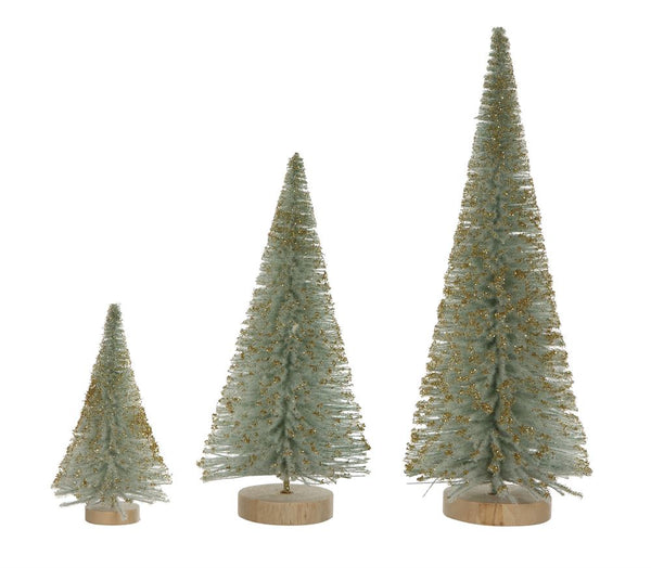 Christmas - Bottle Brush Tree w/MDF base, Aqua w/Gold Glitter